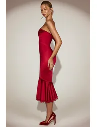 Lace-Trim Bandeau Midaxi Dress in True Red - 5