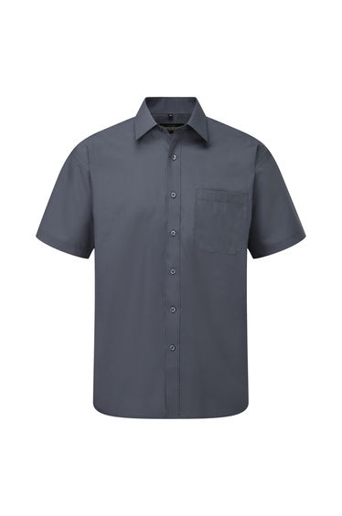 Russell Collection Mens Short Sleeve Poly-Cotton Easy Care Poplin Shirt - Convoy Grey