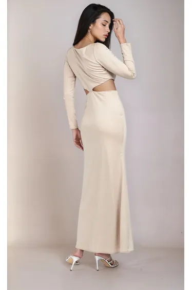 Mink Slinky Embellished Maxi Dress by Chloe Lewis