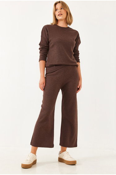 Women's Crew Neck Basic Bottom-Top Set