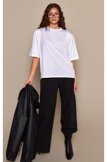 White Shoulder Detail Boxy T-Shirt