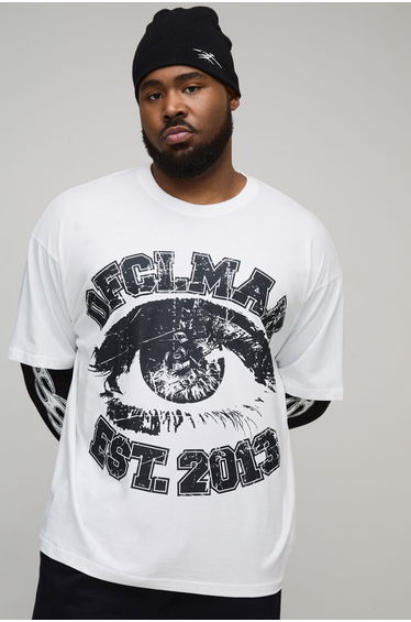 Plus Oversized Faux Layer Ofcl Man Varsity Printed Long Sleeve T-Shirt - white