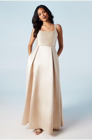 Scoop Neck Full Skirted Twill Dress