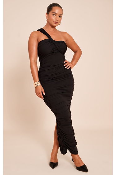 Shape Black Sculpt One Shoulder Wrap Ruched Maxi Dress