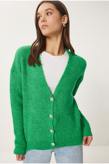 Women's Dark Blue Stylish Buttoned Knitwear Cardigan