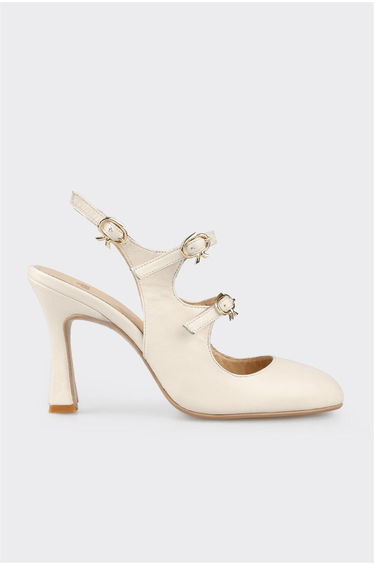 Beige Leather Women's Heeled Shoes