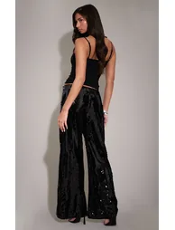 Black Sequin Wide Leg Floaty Trousers - 2