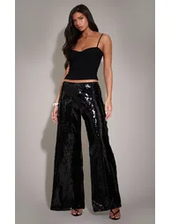 Black Sequin Wide Leg Floaty Trousers