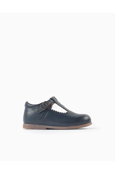 Leather Mary Jane shoes for baby girls, dark blue