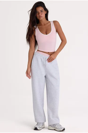 Relaxed Mid-Rise Joggers in Grey Marl