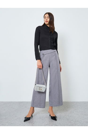 Solid Textured Front Frill Detail Shirt