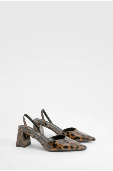 Wide Fit Leopard Block Heel Court Shoes
