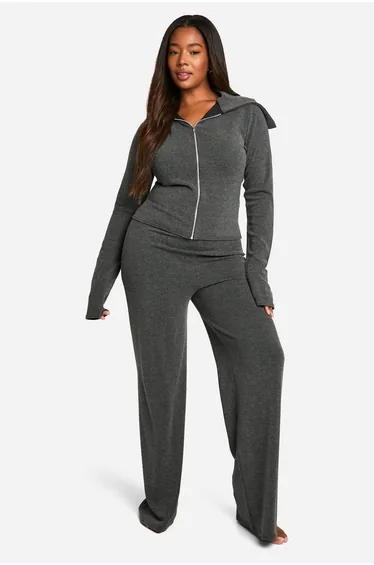 Plus Two Tone Zip Top & Trouser Lounge Set - grey