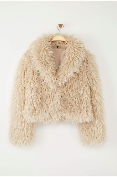Beige Oversize Fur Coat