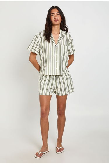Premium Linen Stripe Shorts - sage