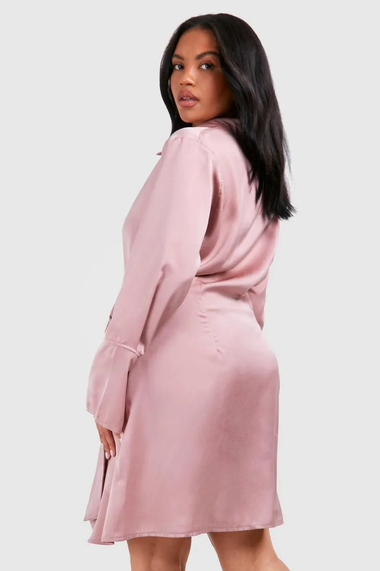 pink wrap shirt dress Women's Pink Shirt Wrap Dresses
