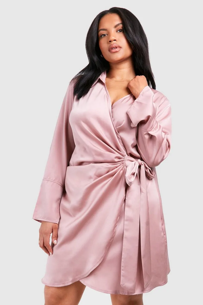 satin wrap shirt dress Ira Satin Wrap Shirt Dress