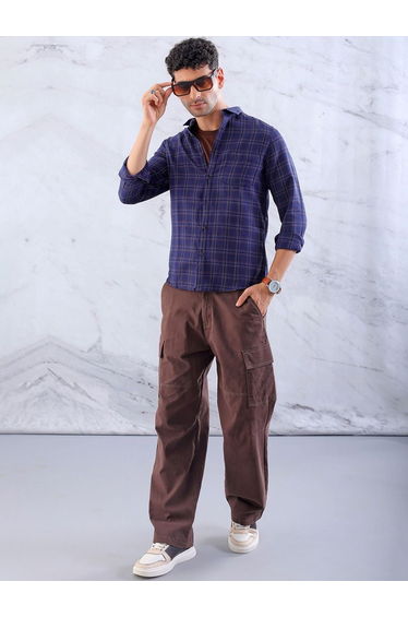Men Blue Slim Fit Checkered Casual Shirt