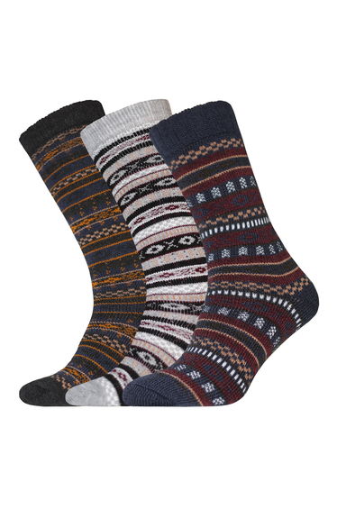 Womens/Ladies Nordic Wellington Socks (Pack Of 3) - Navy/Grey