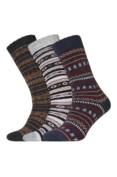 Womens/Ladies Nordic Wellington Socks (Pack Of 3) - Navy/Grey