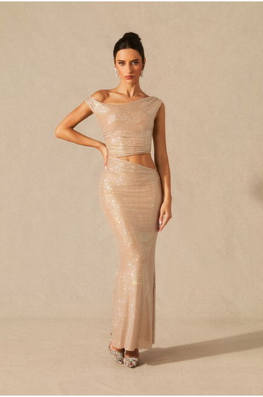 Elina One Shoulder Diamond Cutout Maxi Dress