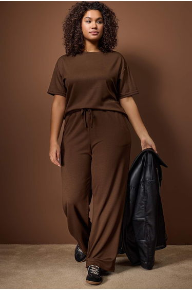 Brown knitted plus size bottom - top set
