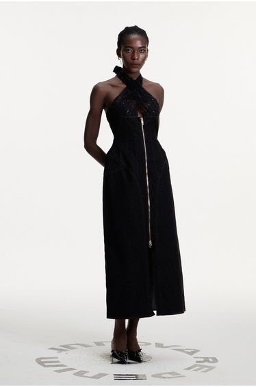 Connell Sequin Halter Neck Denim Maxi Dress