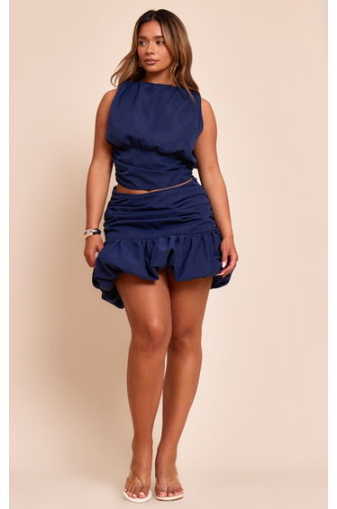 Shape navy Ruched Dropped Hem Puffball Mini Skirt