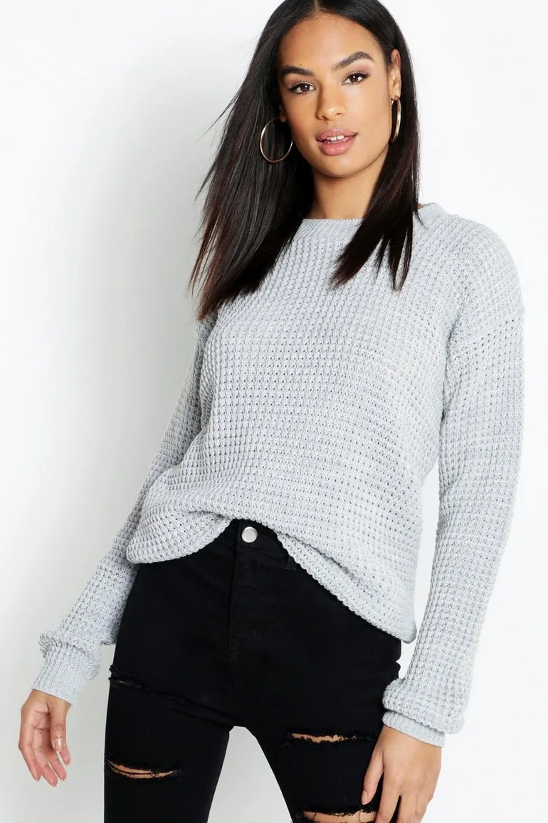 Tall Waffle Knit Jumper - grey