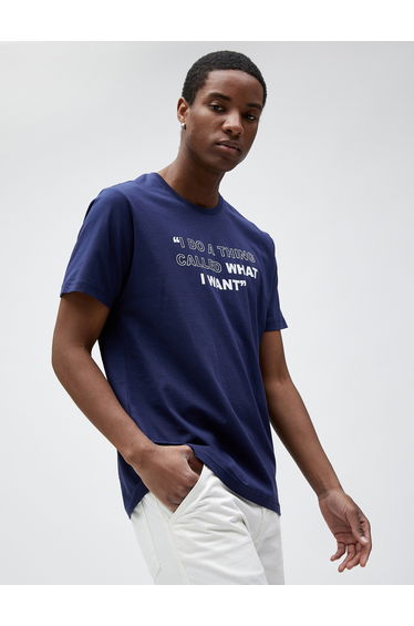 Slogan Printed T-Shirt Slim Fit Crew Neck Cotton