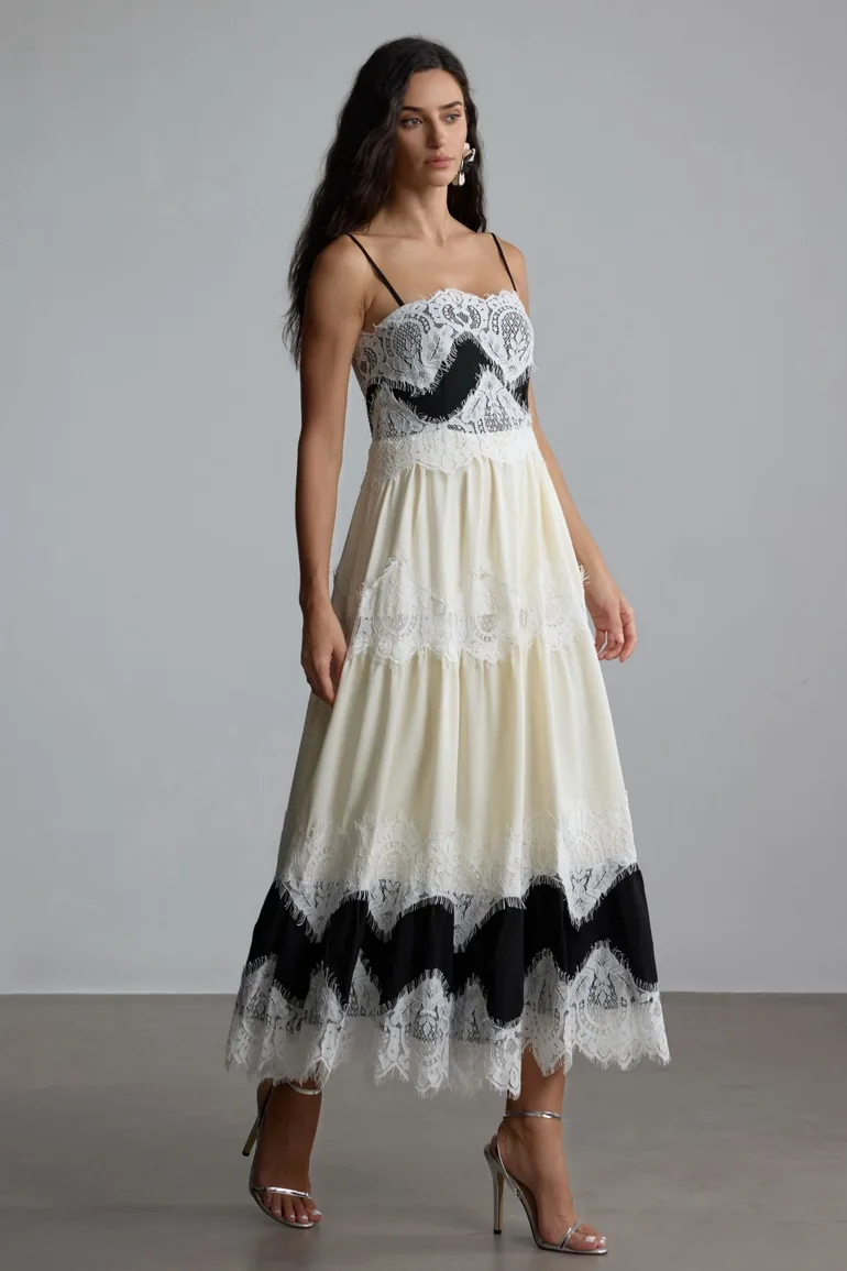 Lillian Embroidered Lace Slip Maxi Dress Sunfere Beige : Evening Dresses :  VogaCloset Oman