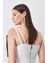 Italian Structured Rib Bow Bodice Midi Pencil Dress - 2