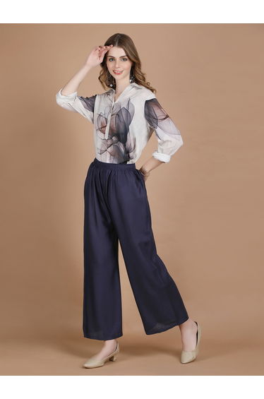 Navy Blue Wide Leg Ethnic Palazzos