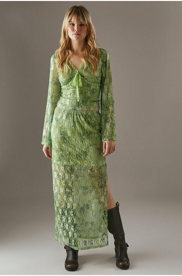 Printed Lace Maxi Skirt