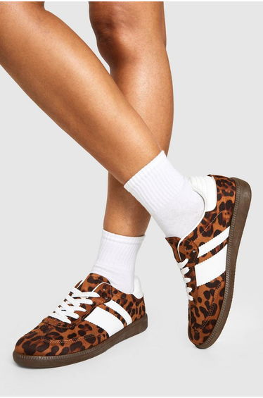 Leopard Print Striped Trainers - leopard