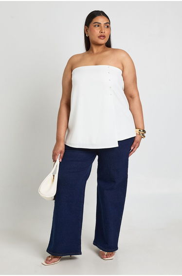 Plus Button Detail Longline Tailored Bandeau - white