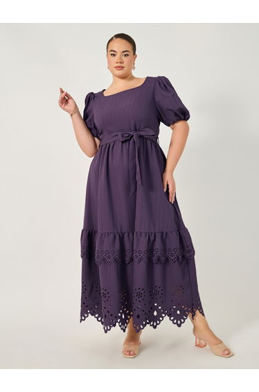 Plus Purple Maxi Dress with Cut-Out Pattern