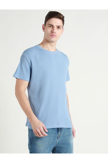 Waffle Knit Crew Neck Cotton T-Shirt