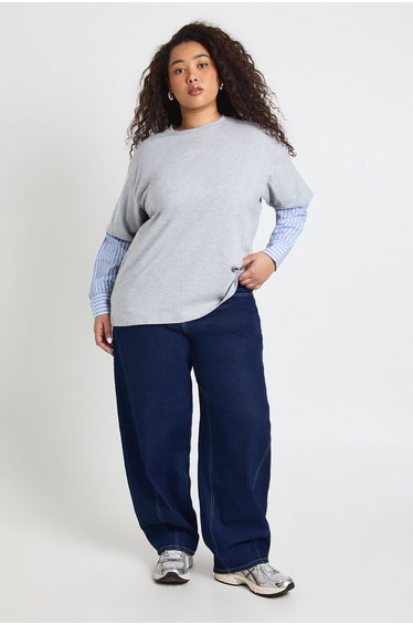 Plus 2 in 1 Stripe Shirt and Oversized T-shirt - ash grey