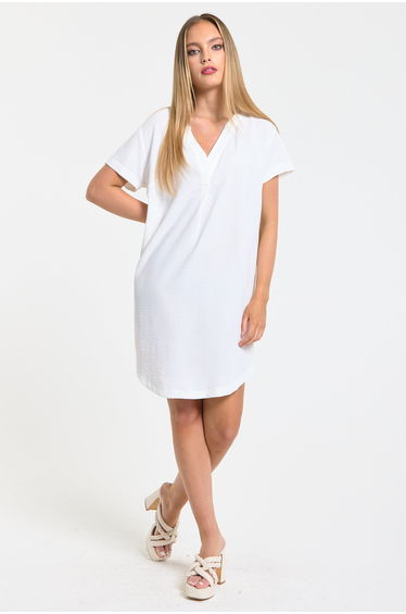 White V-Neck Shift Dress