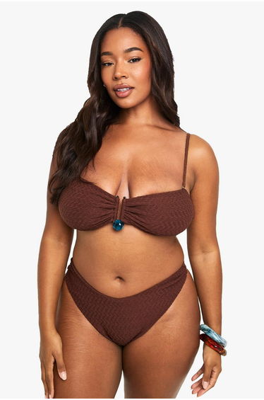 Plus Crinkle Gem Trim Bandeau Top - chocolate