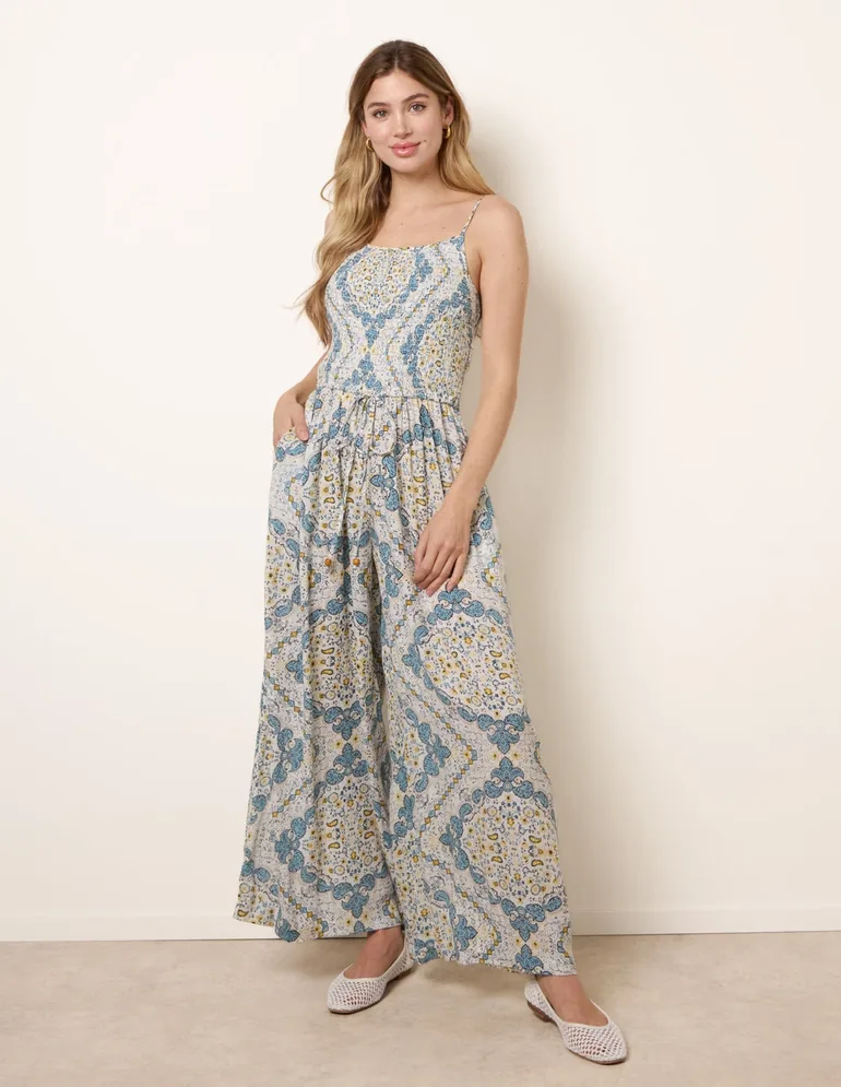 Shirred Drawstring Jumpsuit - 1