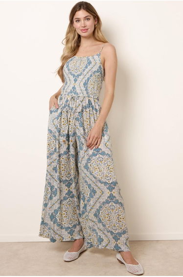 Shirred Drawstring Jumpsuit