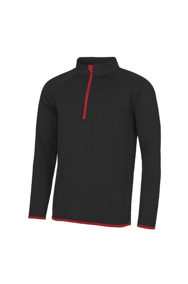 AWDis Just Cool Mens Half Zip Sweatshirt - Jet Black/Fire Red
