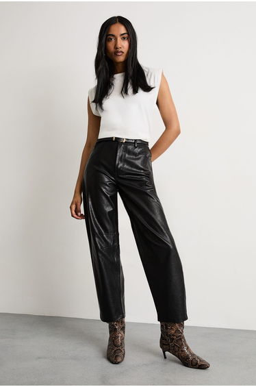 Barrel Leg Faux Leather Trouser