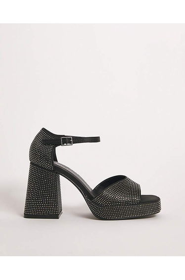 Diamante Platform Heeled Sandals Ex Wide