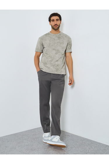 Men Solid Drawstring Waist Straight Leg Pants