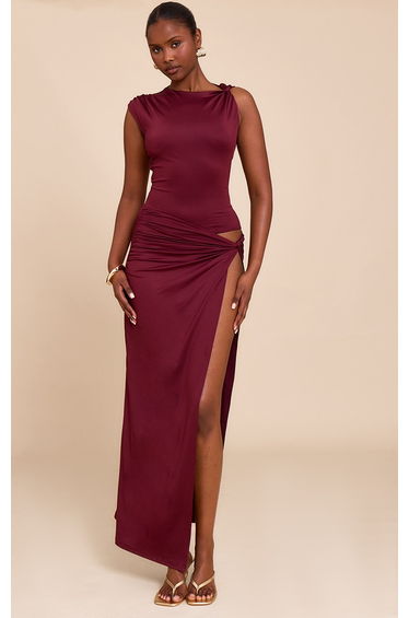 Dark Plum Ruched Cut Out Maxi Dress