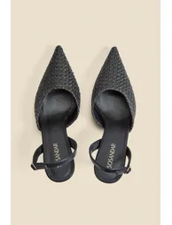 Black Raffia Flared Heel Slingback Court Shoe* - 2
