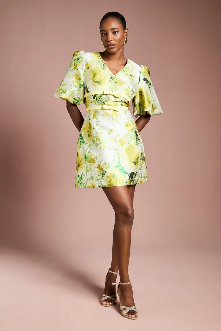Floral Jacquard Puff Sleeve Mini Dress Coast Fashion Multicolour
